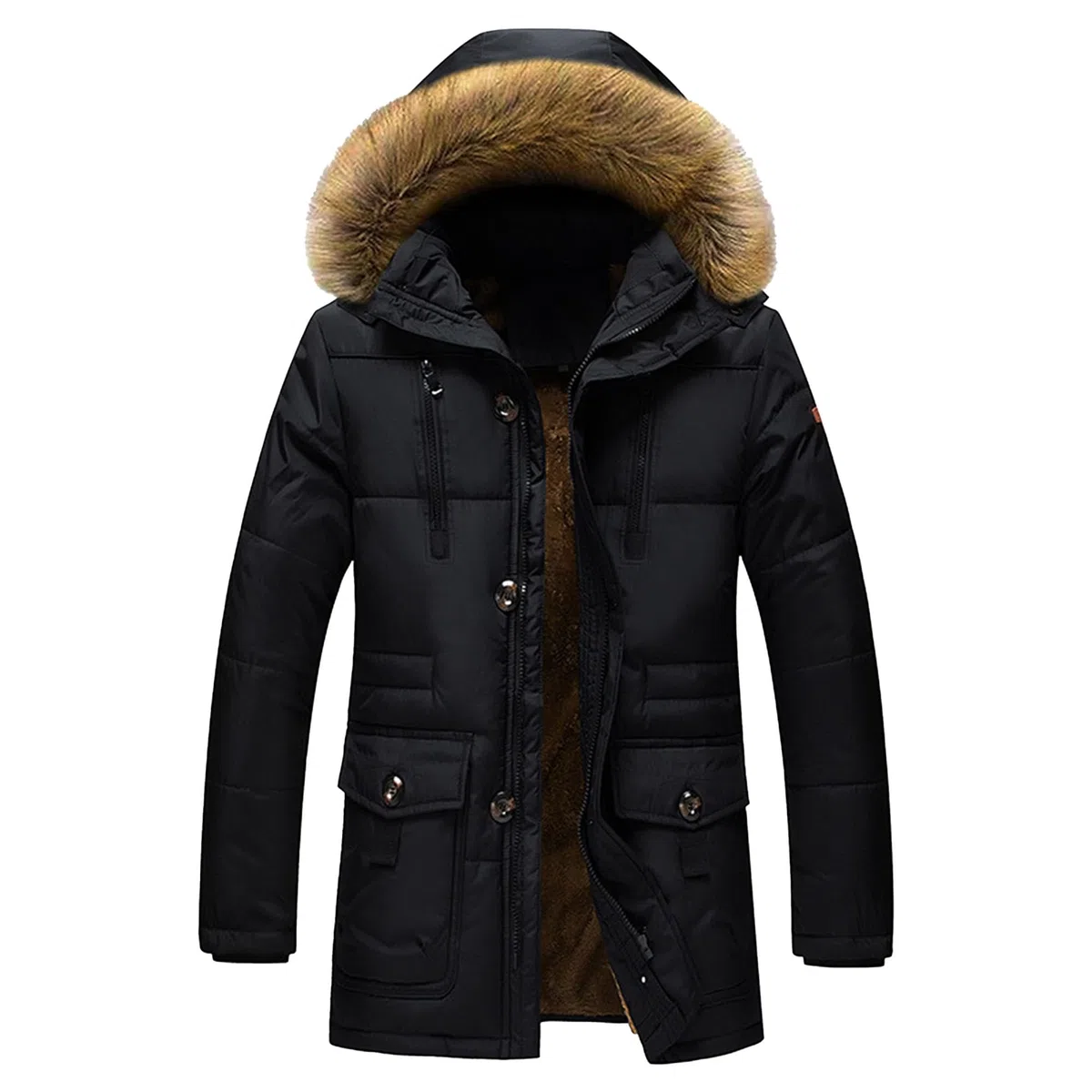 ZDJSWJ Hommes col fourrure capuche duvet épais parka chaud doudoune grande haute imperméable long manteau