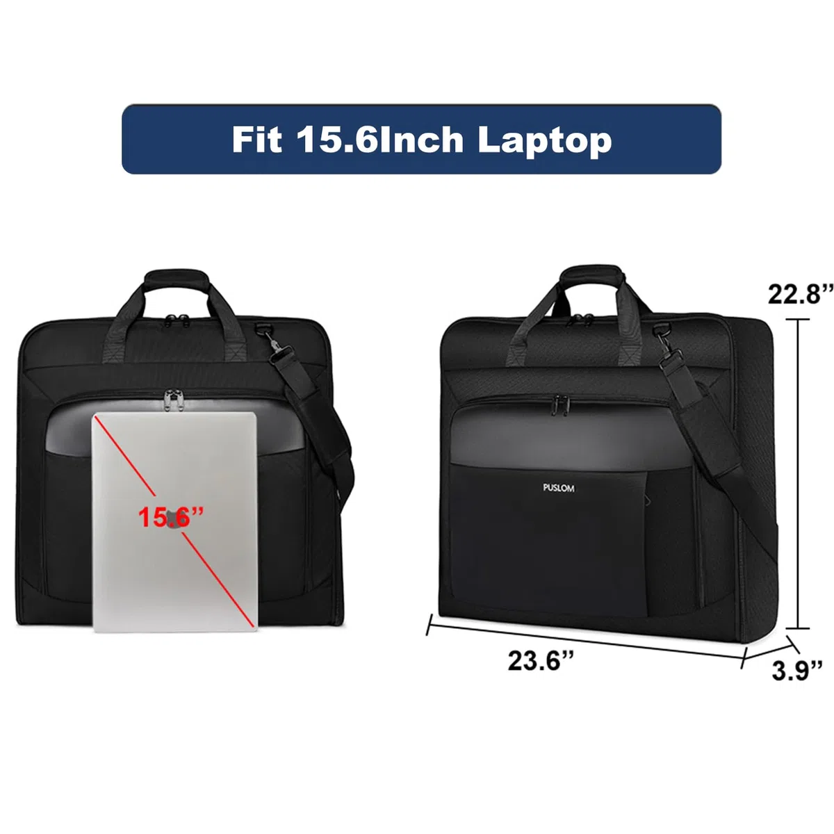 Housse à Vêtements de 3 Costume Housse Voyage Costume Homme pour Les Voyages d'affaires Sac à Bagage à Main Valise Housse Vêtement Voyage Sac Pliable pour Ordinateur Portable de 15,6 Pouces, Noir