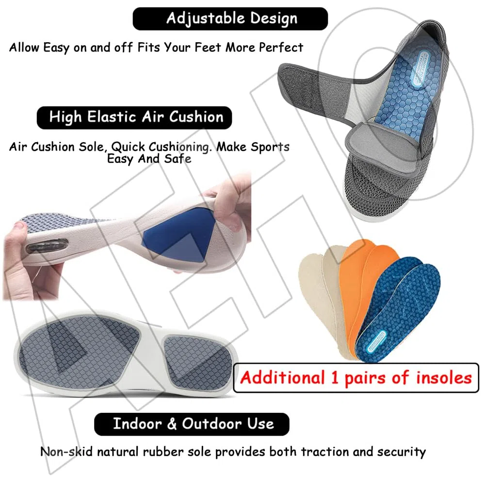 AEHO Basket Homme DiabéTique Chaussure orthopédique Homme Chaussures diabétiques pour Hommes Pieds Larges Baskets à Enfiler de Course Confortables Légères,Noir,42 EU