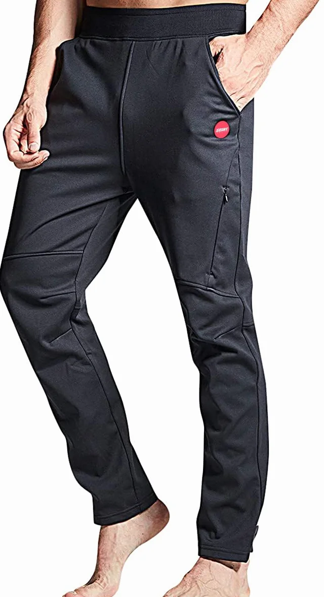 Souke Sports Pantalon de Cyclisme pour Homme avec Poches Zippées étanche Pantalon VTT Homme Thermique pour Hiver Long Respirant Pantalon de Sport pour Fitness Camping Escalade Course à Pied et Ski