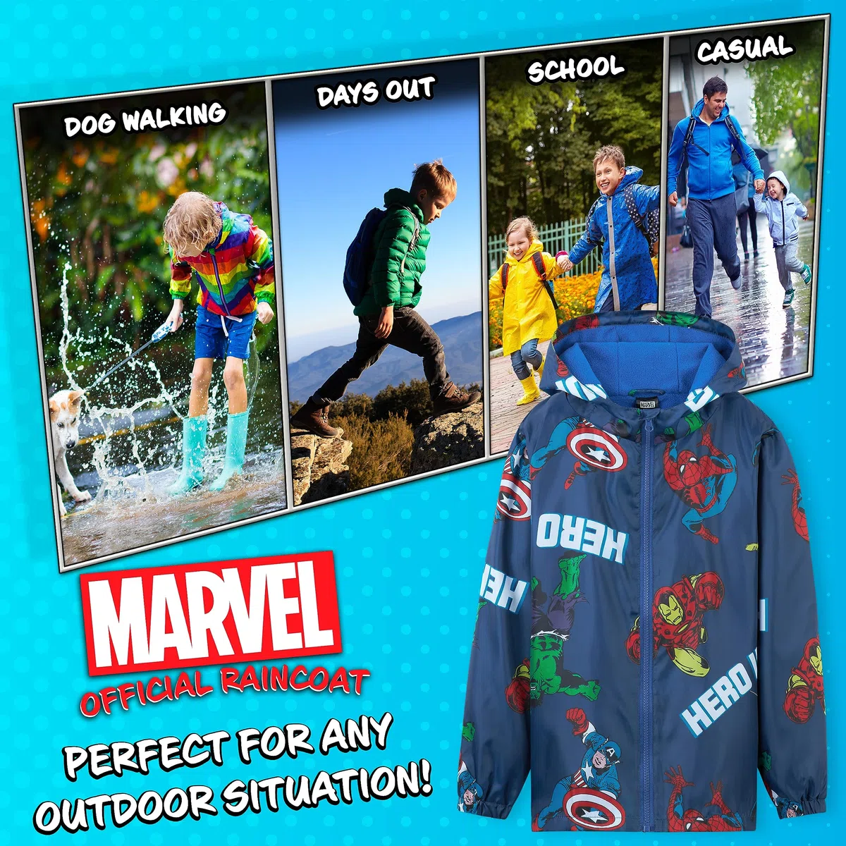 Marvel Veste de Pluie Enfant Impermeable Doublure Polaire 4-14 Ans Spiderman Avengers