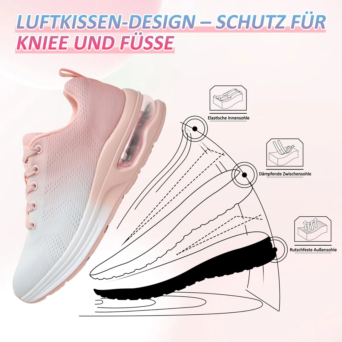 Baskets Femme Chaussures De Course avec Coussin D’Air Amortissantes Sport Sneakers Légères Respirantes Antidérapantes pour Running Marche Fitness Et Quotidien