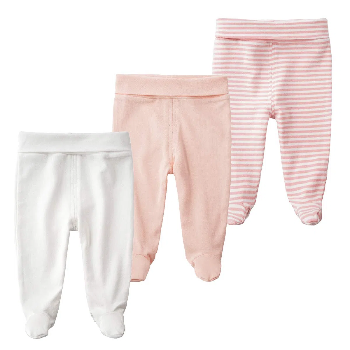 BINIDUCKLING Lot de 3 pantalons taille haute avec pieds pour bébé garçon et fille - En coton - Pantalon bouffant avec pieds