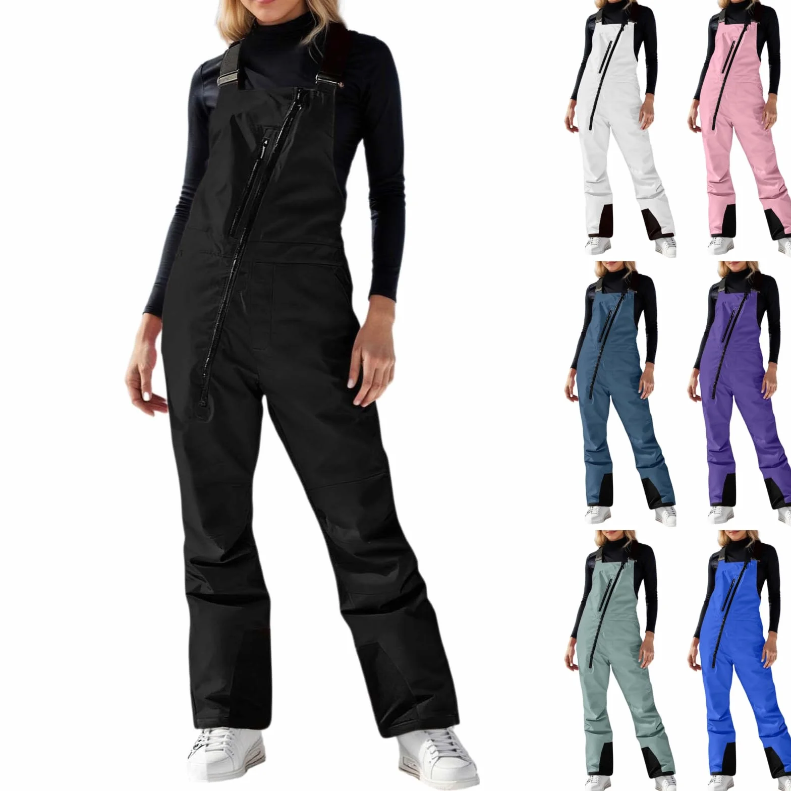 Generisch Pantalon de ski pour femme - Imperméable - Doublure thermique - Bretelles avec salopette réglable - Coupe-vent - Pantalon de snowboard - Mode d'hiver - Pantalon softshell léger