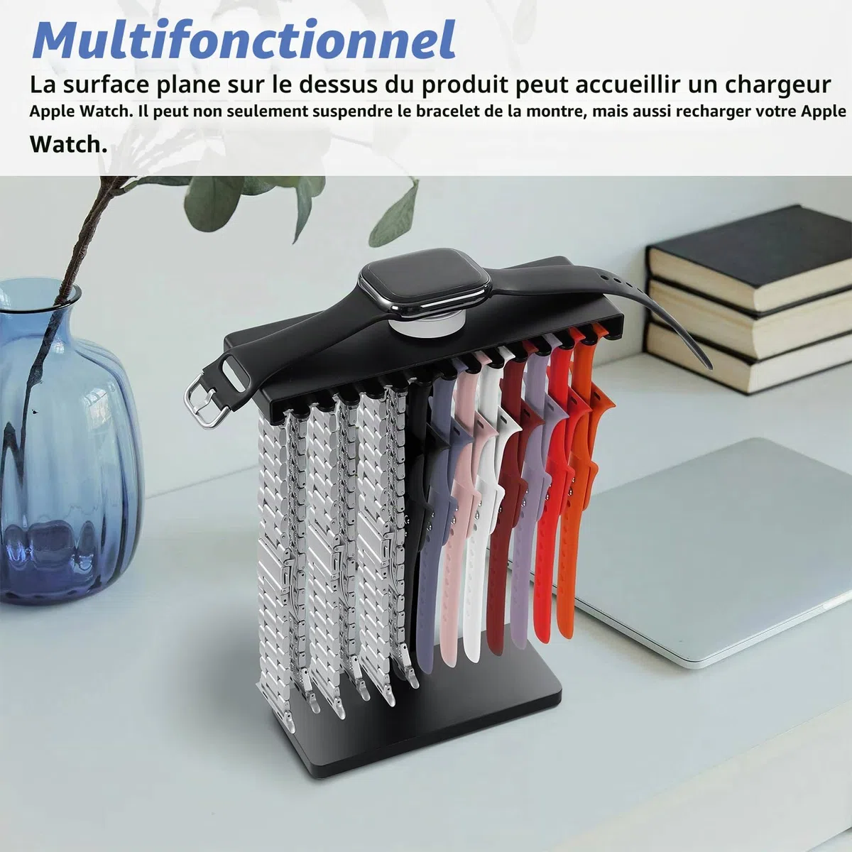 Support de bracelet de montre 3 en 1 pour Apple Watch, bracelet intelligent, support en silicone, affichage rainuré