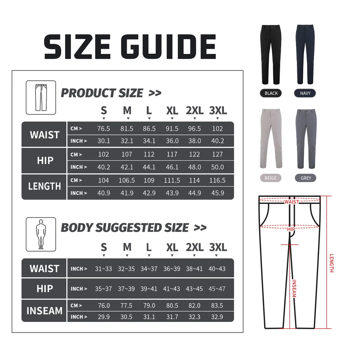 Pantalon Golf Homme Extensible Imperméable Pantalon Homme Slim Stretch Coupe Droite Sports Golf Pants Taille élastique avec 4 Poches Noir 2XL