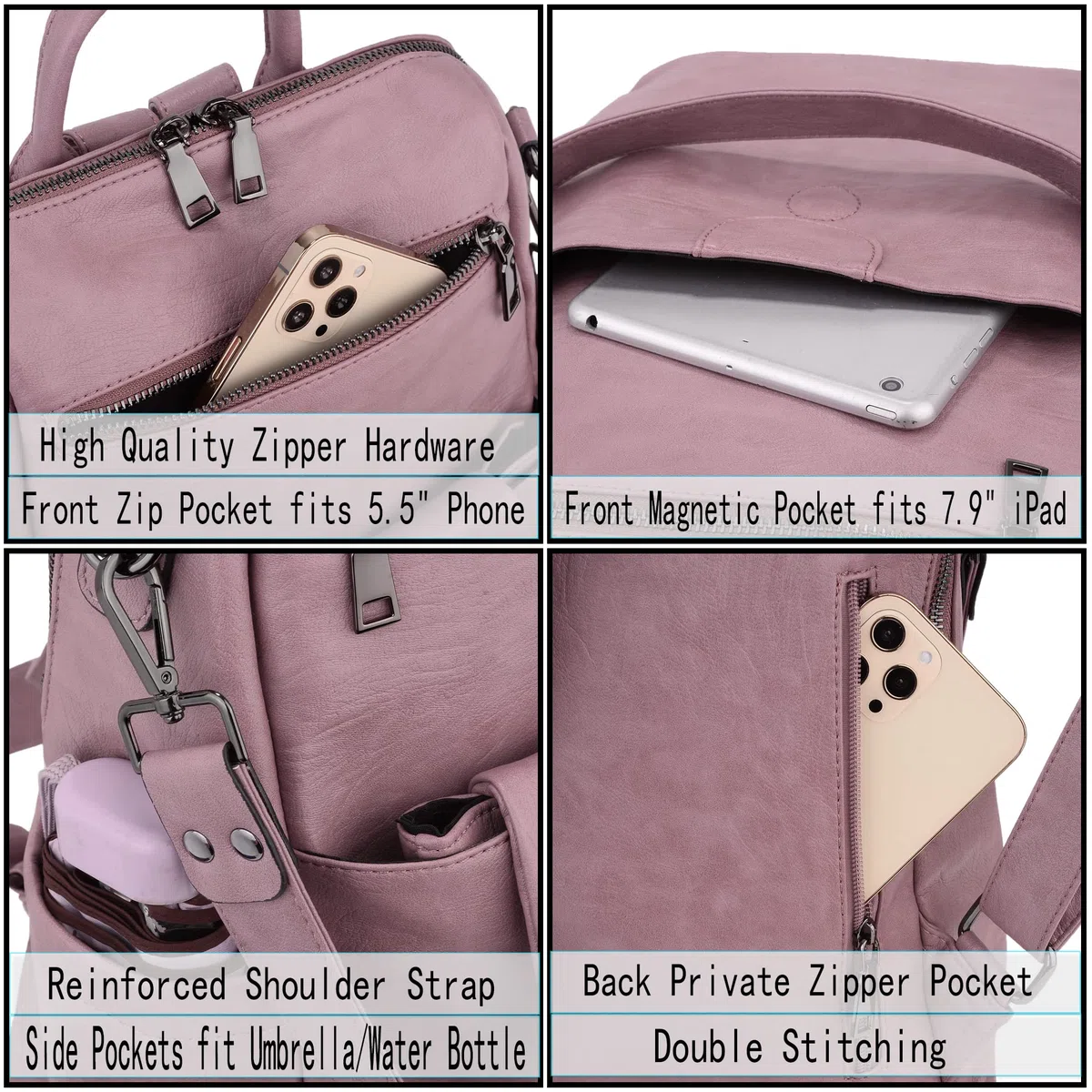 UTO Femme Sac à Dos avec Sangle Multi Poches Bien Organisé Similicuir Doux Vogue Cuir Synthétique