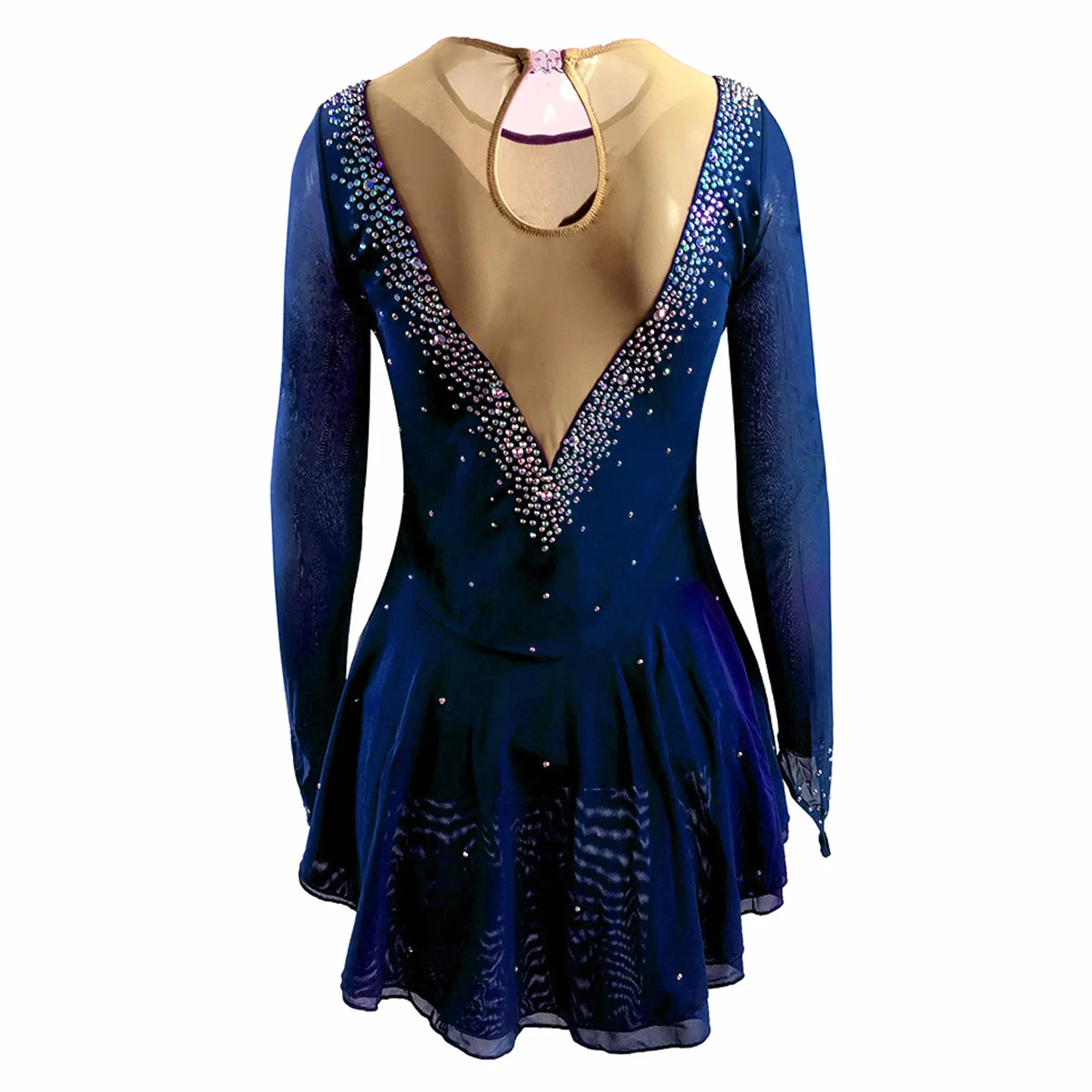 LIUHUO Robe de Patinage Artistique en Maille Extensible avec Manches crochetées pour Fille Quatre Couleurs