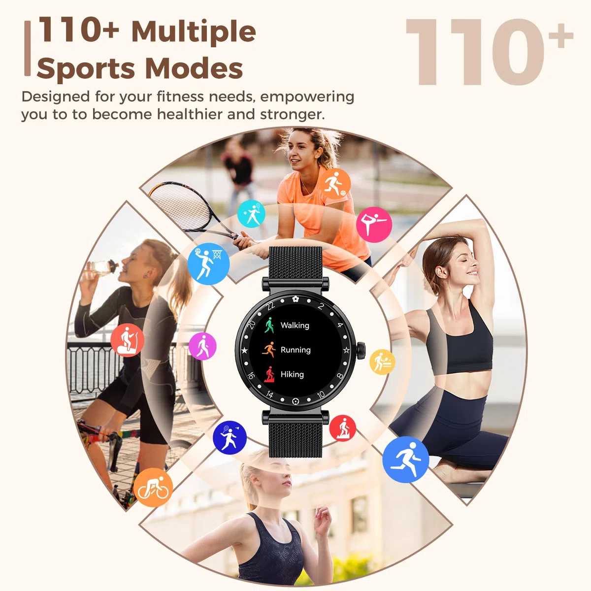 Montre Connectée Femme avec Appel Bluetooth,2025 Neu AMOLED Ultra-fin 1.19" Smartwatch Santé Au Féminin/Cycle Menstruel/SpO2/Suivi du Sommeil/110+ Modes Sportif Podometre,IP68 Étanche pour Android iOS