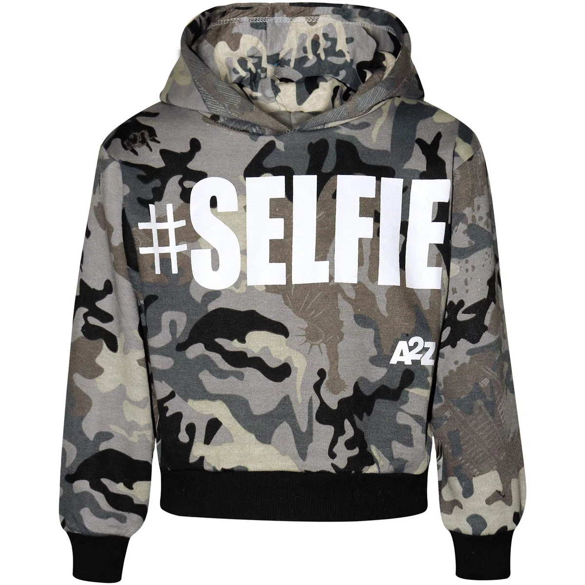 A2Z 4 Kids Enfants Filles Garçons Survêtement Designer Gris #Selfie Imprimer Toison Encapuchonné Crop Top Bottom Jogging Costume Joggers Âge 5-13 Ans