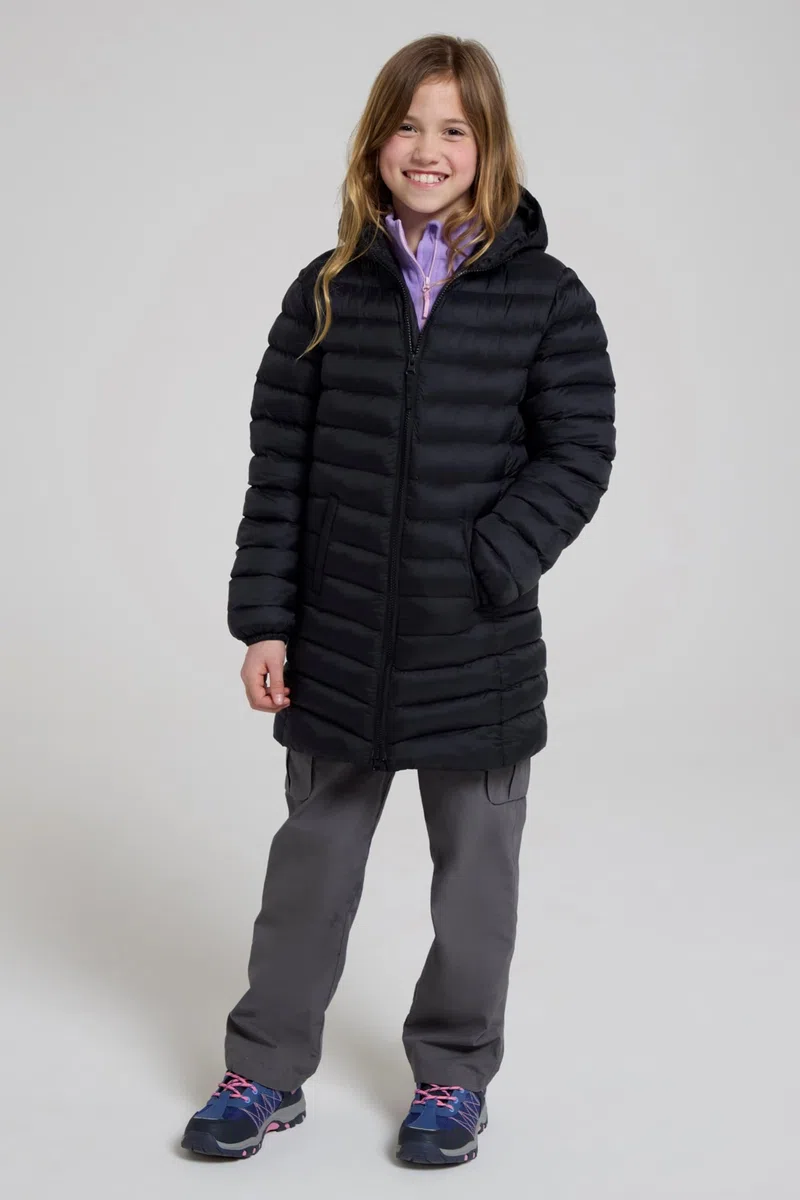 Mountain Warehouse Doudoune rembourrée Longue Florence pour Enfant - Capuche, Manteau léger, Doux, Chaud et isolé - pour Voyage et activités extérieures en Hiver