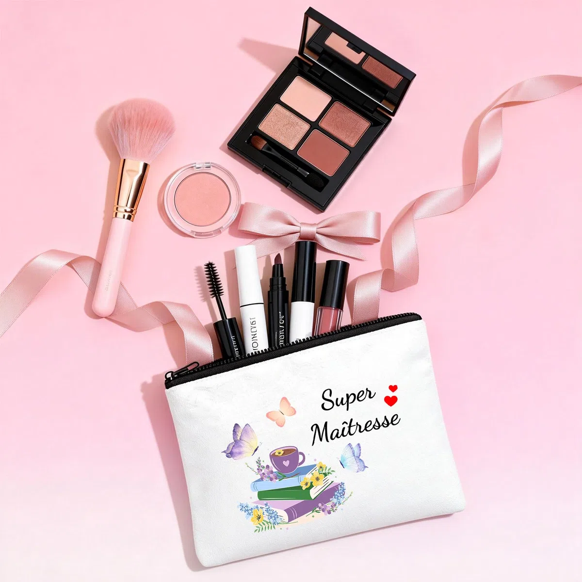 Cadeau Maitresse D'École, Cadeau Professeur Cabas Petit Bazar d'une Super Maîtresse Tote Bag Cadeaux Merci Maîtresse Rousse de Maquillage Cadeaux Maitresse D'école Fin D'année Sac