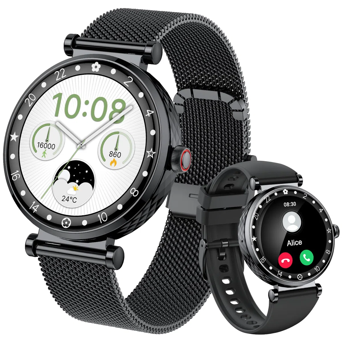 Montre Connectée Femme avec Appel Bluetooth,2025 Neu AMOLED Ultra-fin 1.19" Smartwatch Santé Au Féminin/Cycle Menstruel/SpO2/Suivi du Sommeil/110+ Modes Sportif Podometre,IP68 Étanche pour Android iOS