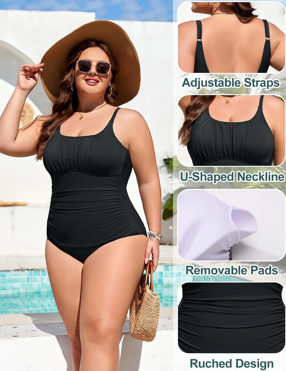 Tuopuda Maillot de Bain Femme 1 Pieces Grande Taille Gainant Ventre Plat Maillots Une Pièce Swimwear Push Up Swimsuit Sexy Spaghetti Réglables pour Plage Natation L-4XL