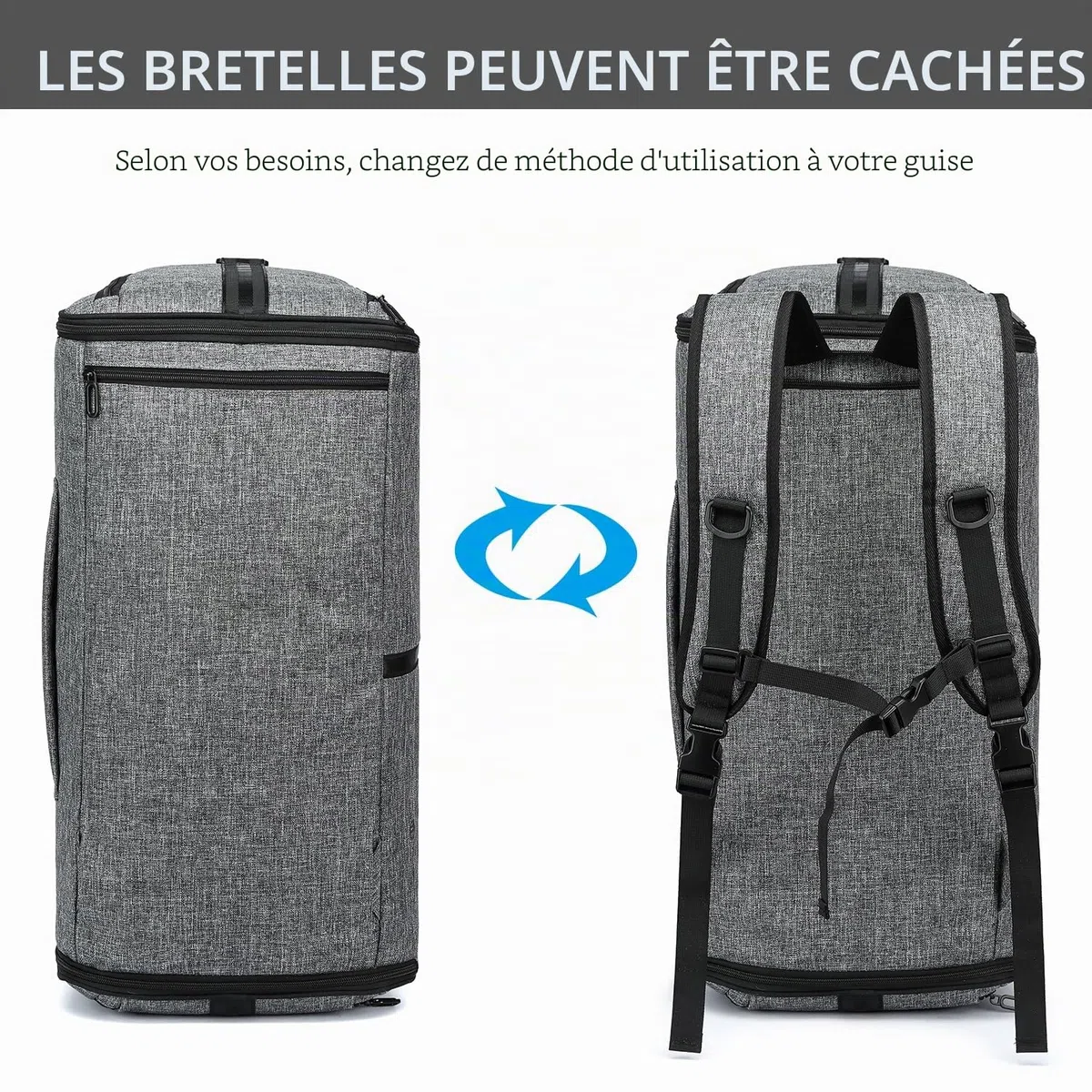 TUGUAN Sac à Vêtements de Voyage Convertible 3 en 1 Housse Costume pour Voyage d'affaires avec Sangles de Sac à Dos et Compartiment pour Chaussures (Gris + Marron)