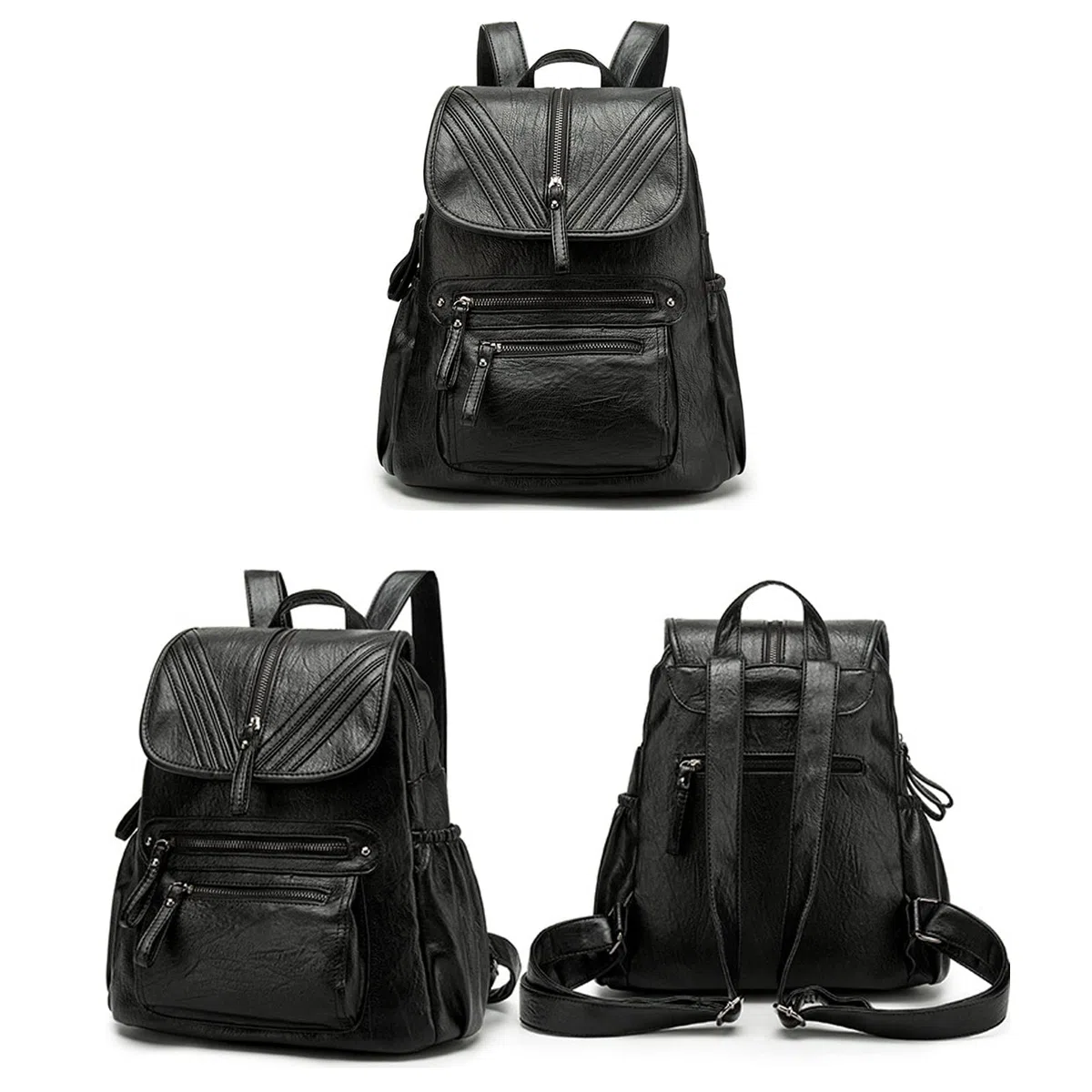 Sac à dos Femme Cuir Étanche Mode Grande capacité Sacs portés dos Fille Femmes Voyage Sac a dos Noir