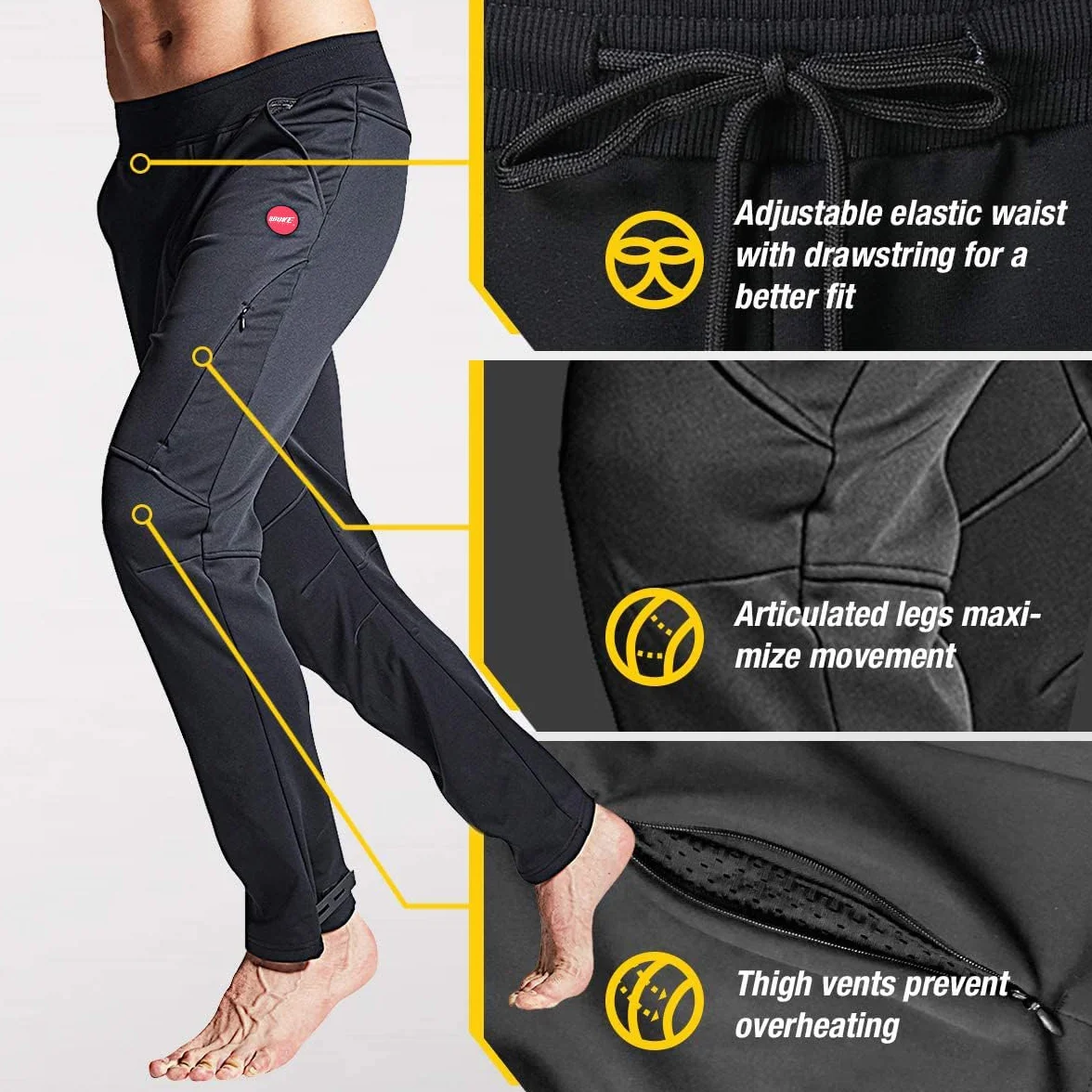 Souke Sports Pantalon de Cyclisme pour Homme avec Poches Zippées étanche Pantalon VTT Homme Thermique pour Hiver Long Respirant Pantalon de Sport pour Fitness Camping Escalade Course à Pied et Ski