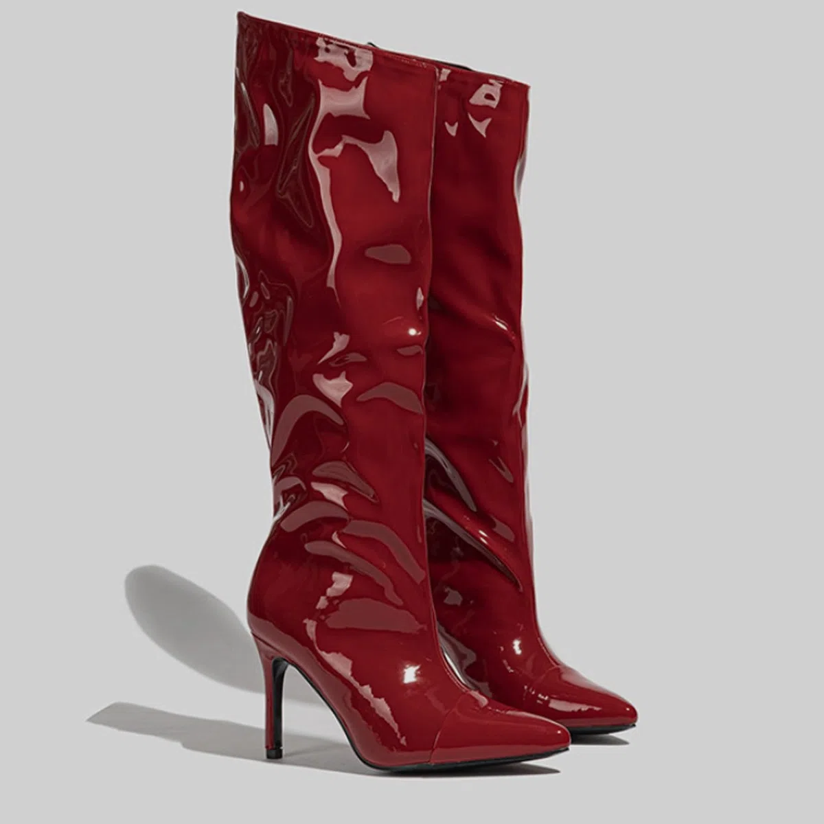 Bottes pliantes à talons hauts - Élégance et fonctionnalité - Design fin - Bottes longues en cuir verni - Avec talon - Bottes pointues élégantes - Pour femme