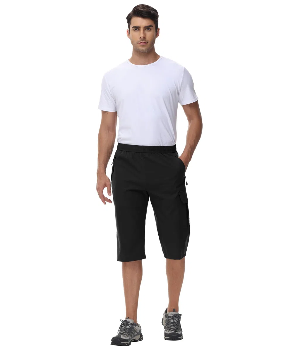 NANAMEEI Short 3/4 pour homme - Imperméable - Cargo - Pantalon de randonnée - Stretch - Pantalon de trekking - Pantalon d'été - Serren