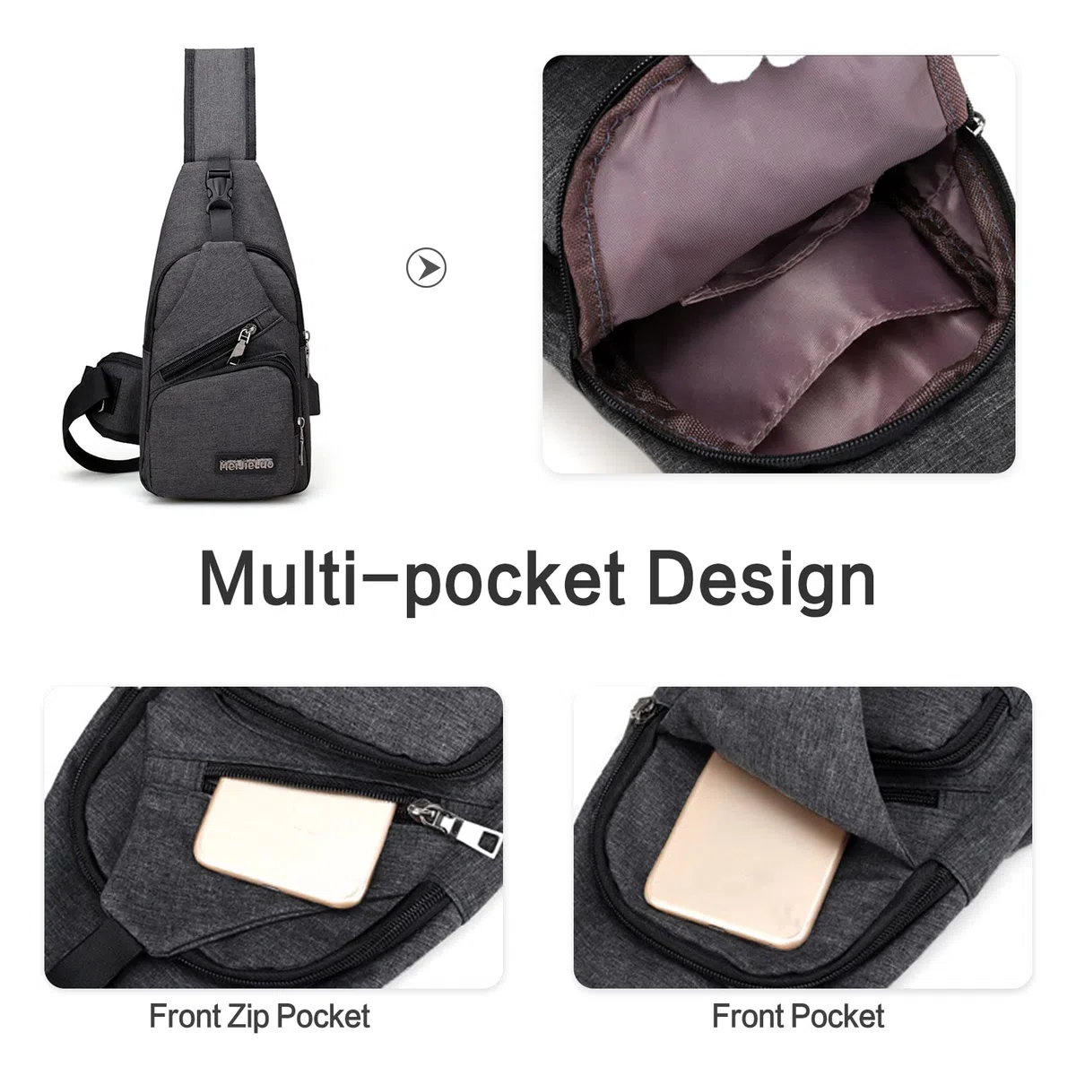 Petit sac à bandoulière pour homme avec port de charge USB, sac de poitrine léger pour randonnée, cyclisme, voyage