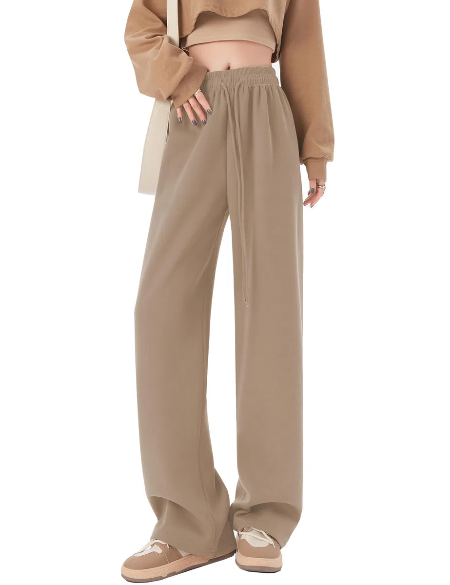 Kiench Pantalon de Jogging Taille Haute pour Ado Fille Jambes Larges avec Cordon de Serrage