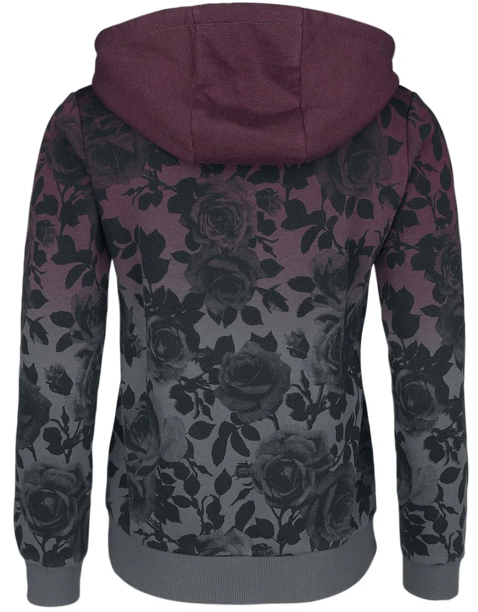 Rock Rebel by EMP Femme Veste de survêtement Gris Bordeaux avec imprimé Rose sur Tout Le Dessus et dégradé de Couleur Dip Dye