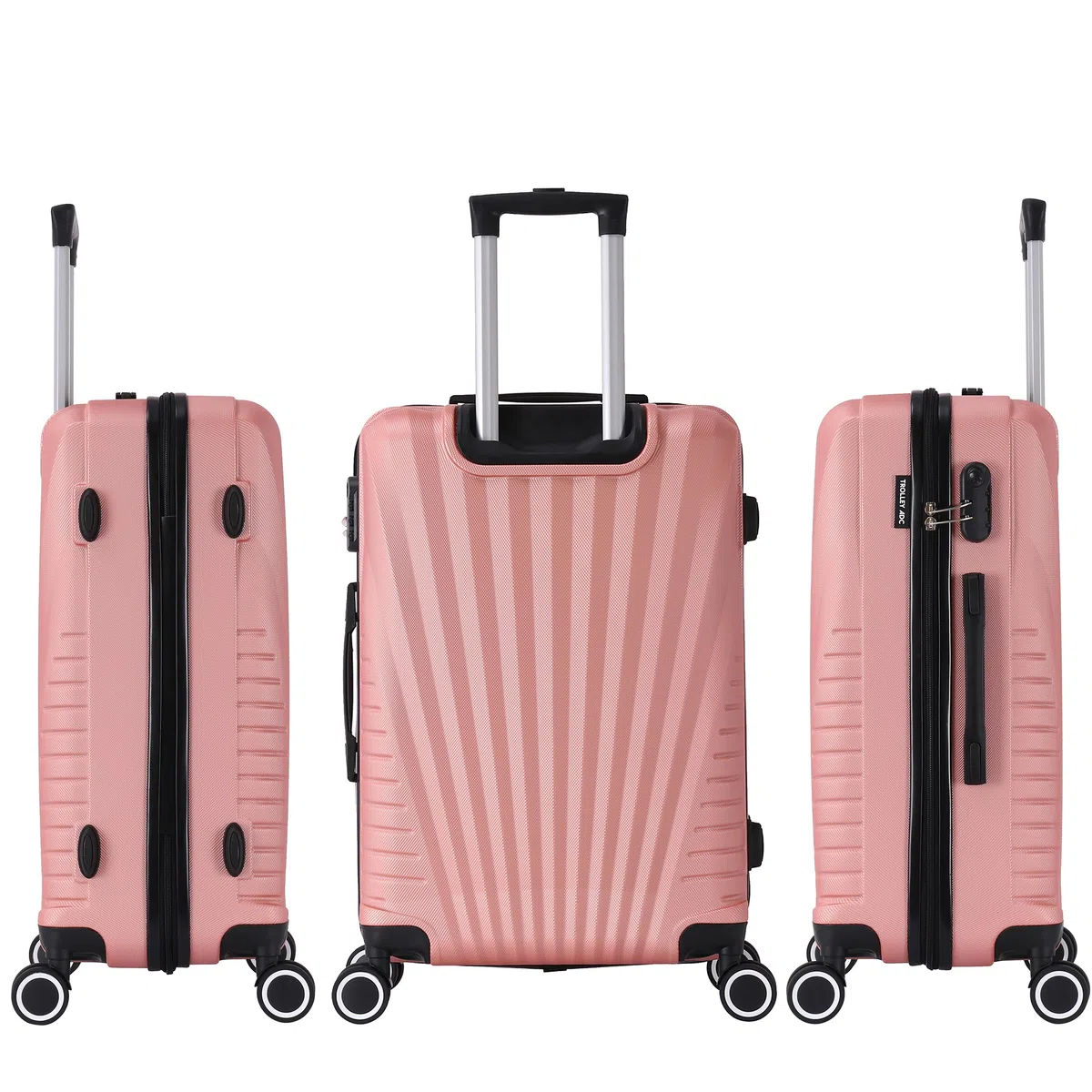 Valise Grande Taille Rigide 75cm – Soute Avion – Bagage XL léger ABS – 4 Roues pivotantes 360° – Fermeture zippée – Poignée télescopique – Rose Gold – Collection Elegance - TROLLEY ADC