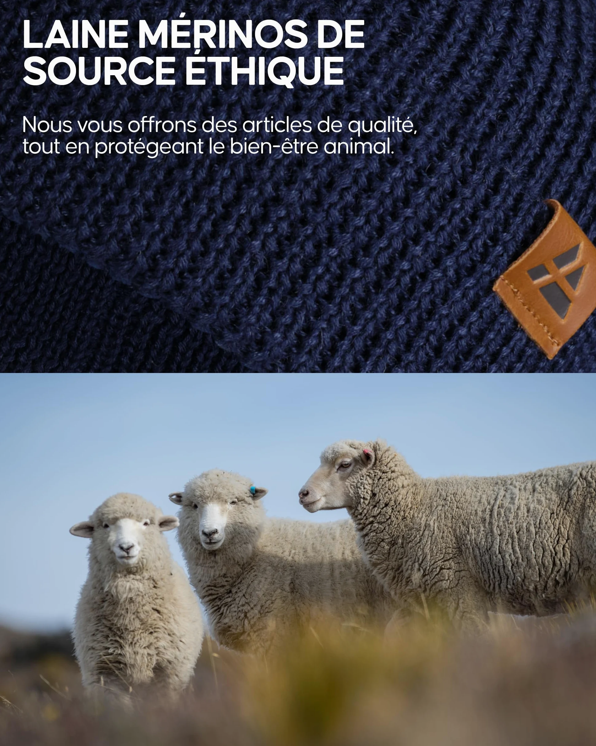 DANISH ENDURANCE Bonnet en Laine mérinos Chaud doublé Polaire pour l'automne et l'hiver, pour Hommes et Femmes, Bonnets Thermiques