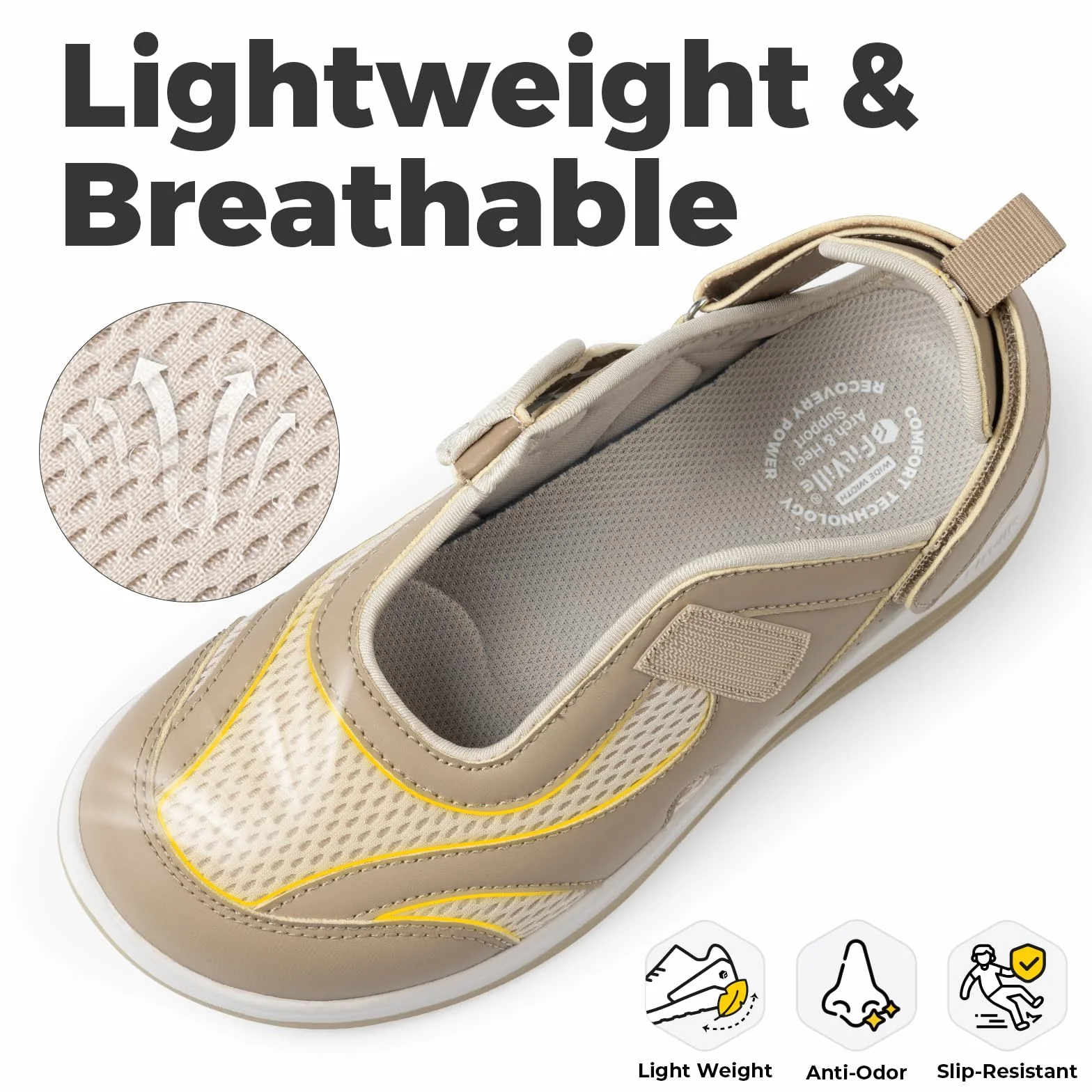 FitVille Chaussures pour Femmes à Pieds Larges Chaussures de Marche Confortables et Respirantes Sandales avec Soutien de la Voûte Plantaire