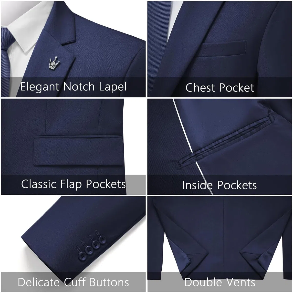Costume Homme 2 Pièces Slim Fit Revers Cranté Un Bouton Mariage Smoking Formel Business Couleur Unie Confort Elégant