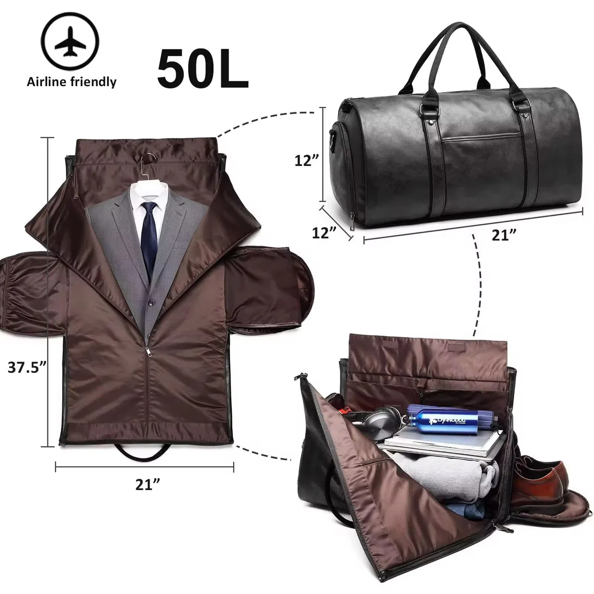 Sac de Voyage Pliable,Housse Costume Homme,Sac De Vêtements Pliable, avec Pochette À Chaussures,Sac De Costume Suspendu De ge