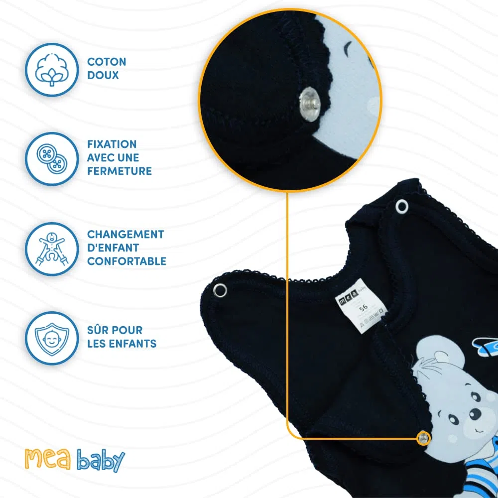 MEA BABY grenouillère bébé 100% coton lot de 5 imprimé filles garçons