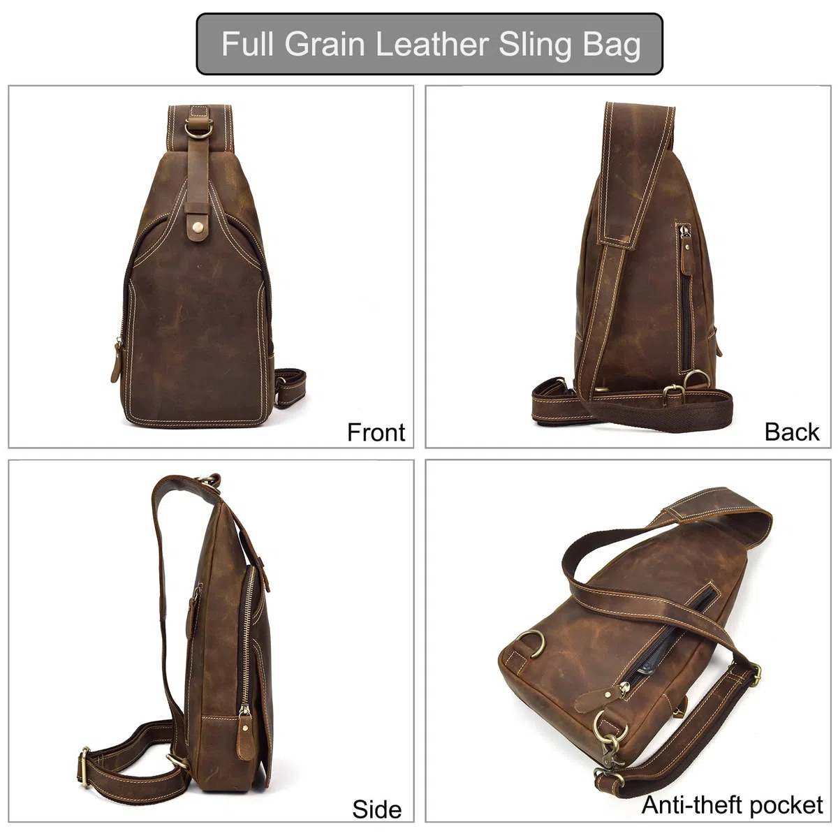 LUUFAN Men's Genuine Leather Sling Bag Chest Shoulder Backpack Crossbody Bag for Casual Sport Hiking Travel