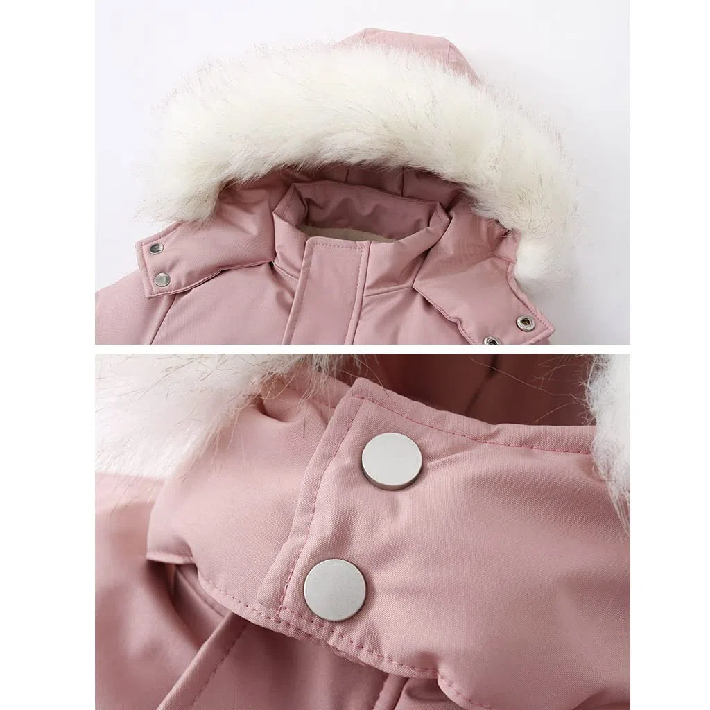 BRONG Bébé Filles Habits de Neige Barboteuse Enfant Imperméable Combinaison Vestes de Ski Garçons Toison Manteau Coupe-Vent Vêtements D'Extérieur
