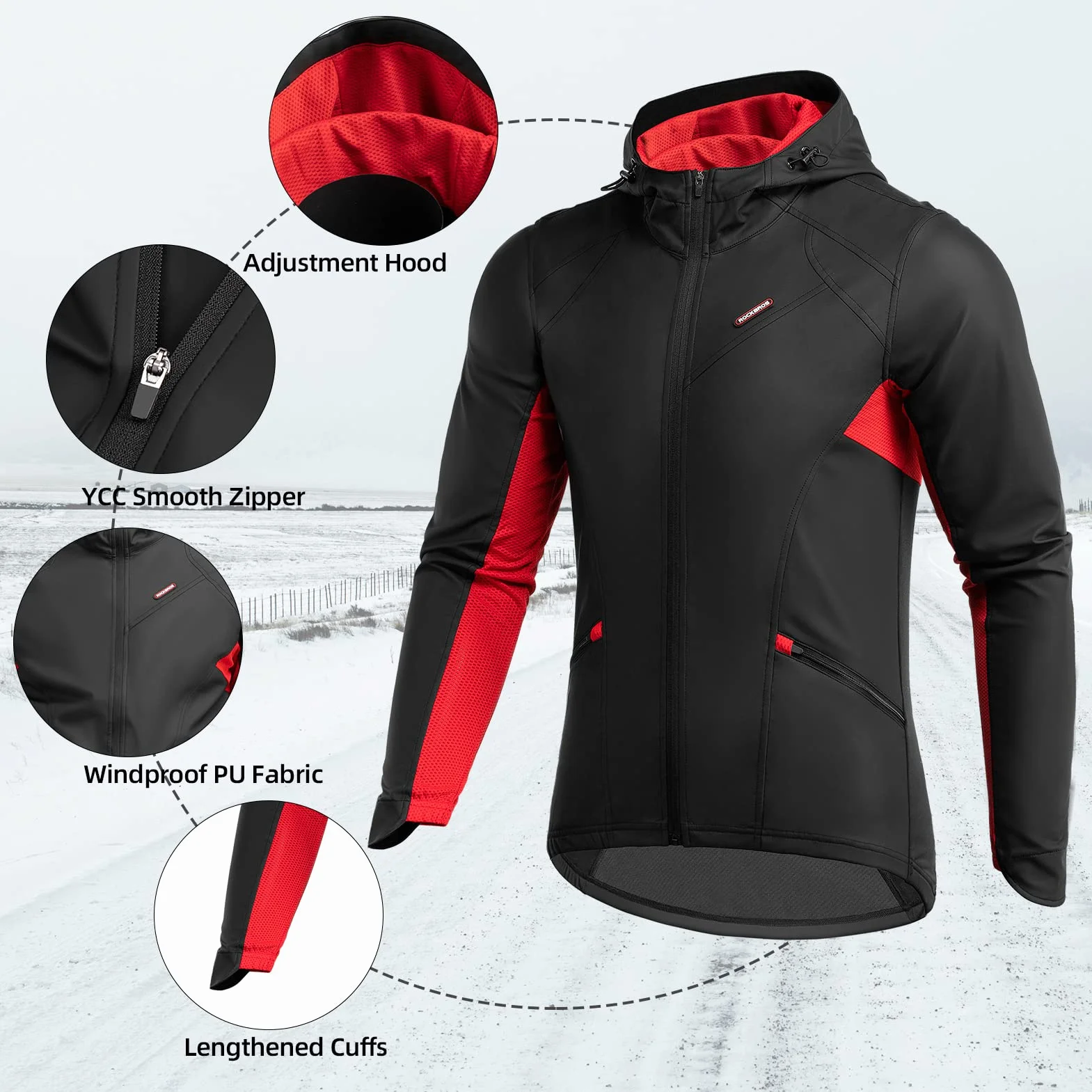 ROCKBROS Veste de Cyclisme Homme d'hiver Polaire, Veste VTT Homme Thermique Coupe-vent, Veste de Sport Respirant Chaud pour Hommes Femmes Noir M-4XL