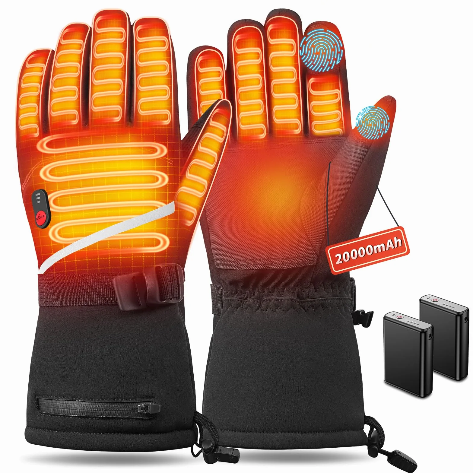 Gants Chauffants pour Hommes et Femmes, Gants Chauffante Électriques avec 7.4V/20000mAh Rechargeable Batterie, Gant Chauds pour Hiver Moto Snowboard Randonnée Cyclisme Randonnée Course à Pied