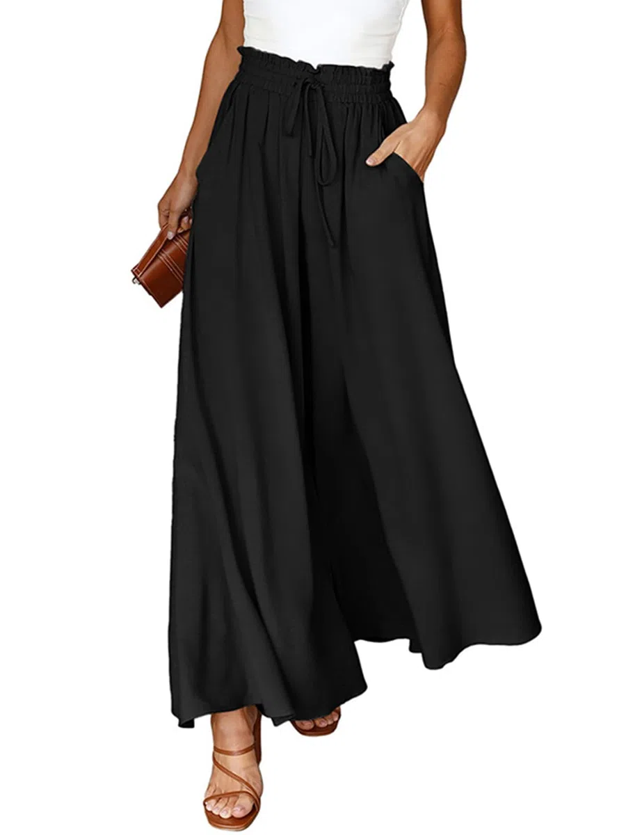 CMTOP Pantalon Femme Elegant Fluide Eté Elastique Taille Haute Pantalons Décontracté Léger Pantalon à Jambes Larges Le Travail and Le Bureau avec Poches