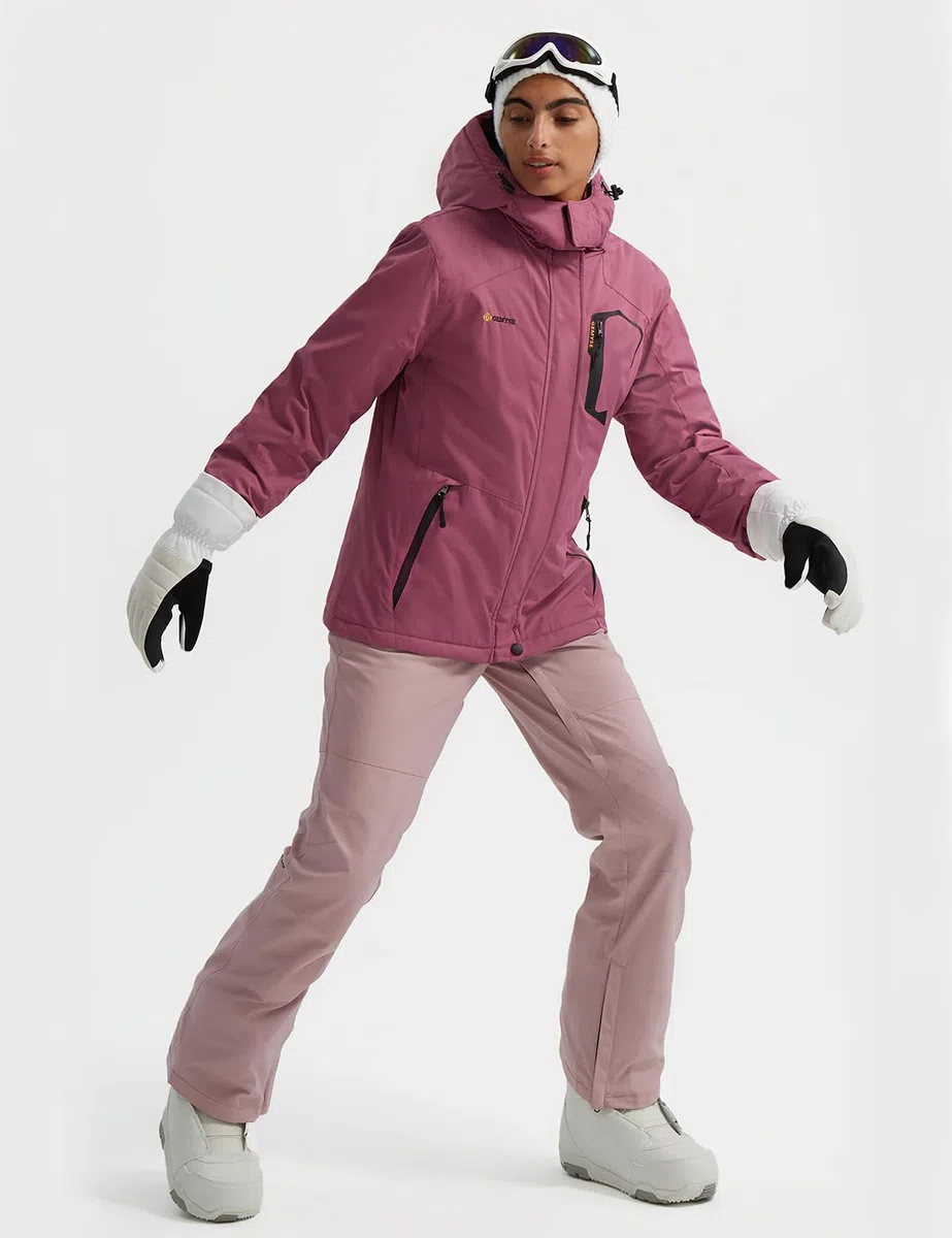 GEMYSE Veste de Ski Femme Imperméable Coupe-Vent Manteau d'Hiver Chaud avec Capuche de Montagne Extérieur en Polaire