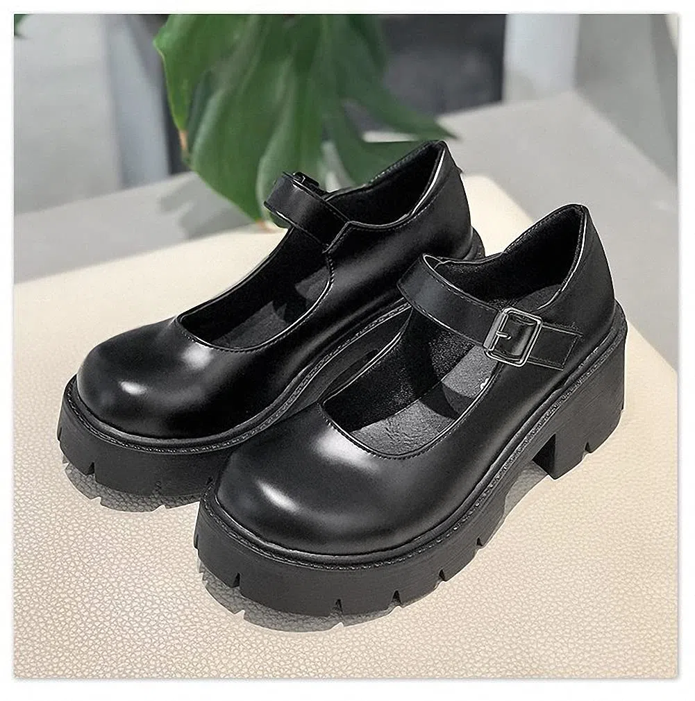 Mary Janes Chaussures à Plateforme pour Femme - Escarpins Gothiques en Cuir Verni