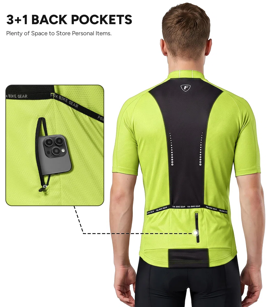 FDX Maillot de Cyclisme pour Homme, Demi-Zip, Respirant, à Manches Courtes et 4 Poches, idéal pour Le VTT, la Course, la Course à Pied et Les activités de Plein air