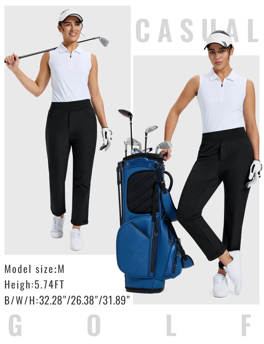 MoFiz Pantalon de Golf pour Femme avec Poches Pantalon Bureau de Extensible Pantalons de Business avec Ceinture élastique imperméable pour Sport, Voyage et Travail UPF50+
