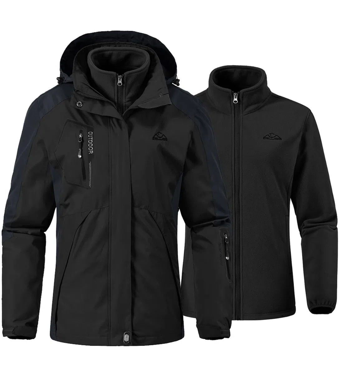 YSENTO Veste de ski 3 en 1 pour femme - En polaire - Imperméable - Coupe-vent - Chaude - Fonction d'extérieur - Softshell - Avec capuche amovible