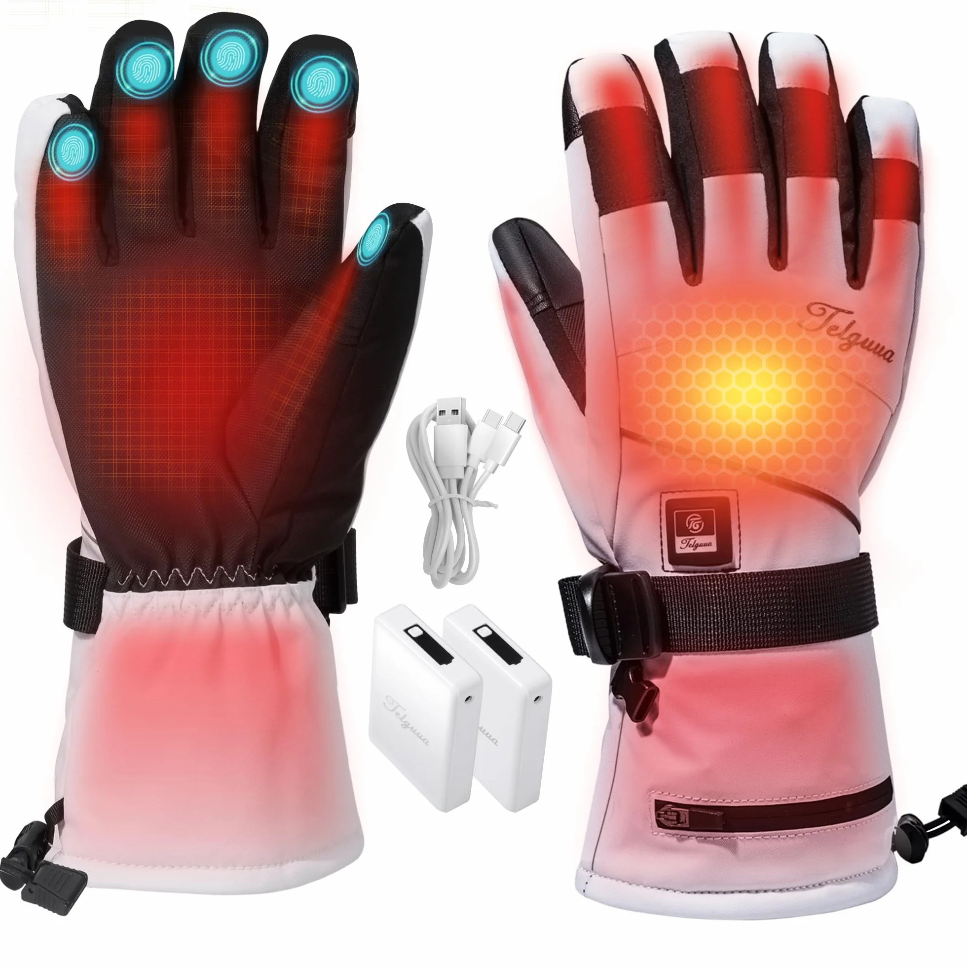 Telguua Gants Chauffants pour Femme et Homme,Touchables à l’écran Gant Chauffants avec Batterie Rechargeable 7.4V 5500mAh Chauffage Plus Rapide/Stable,3 Températures Réglables, pour Moto,Cyclisme,Ski