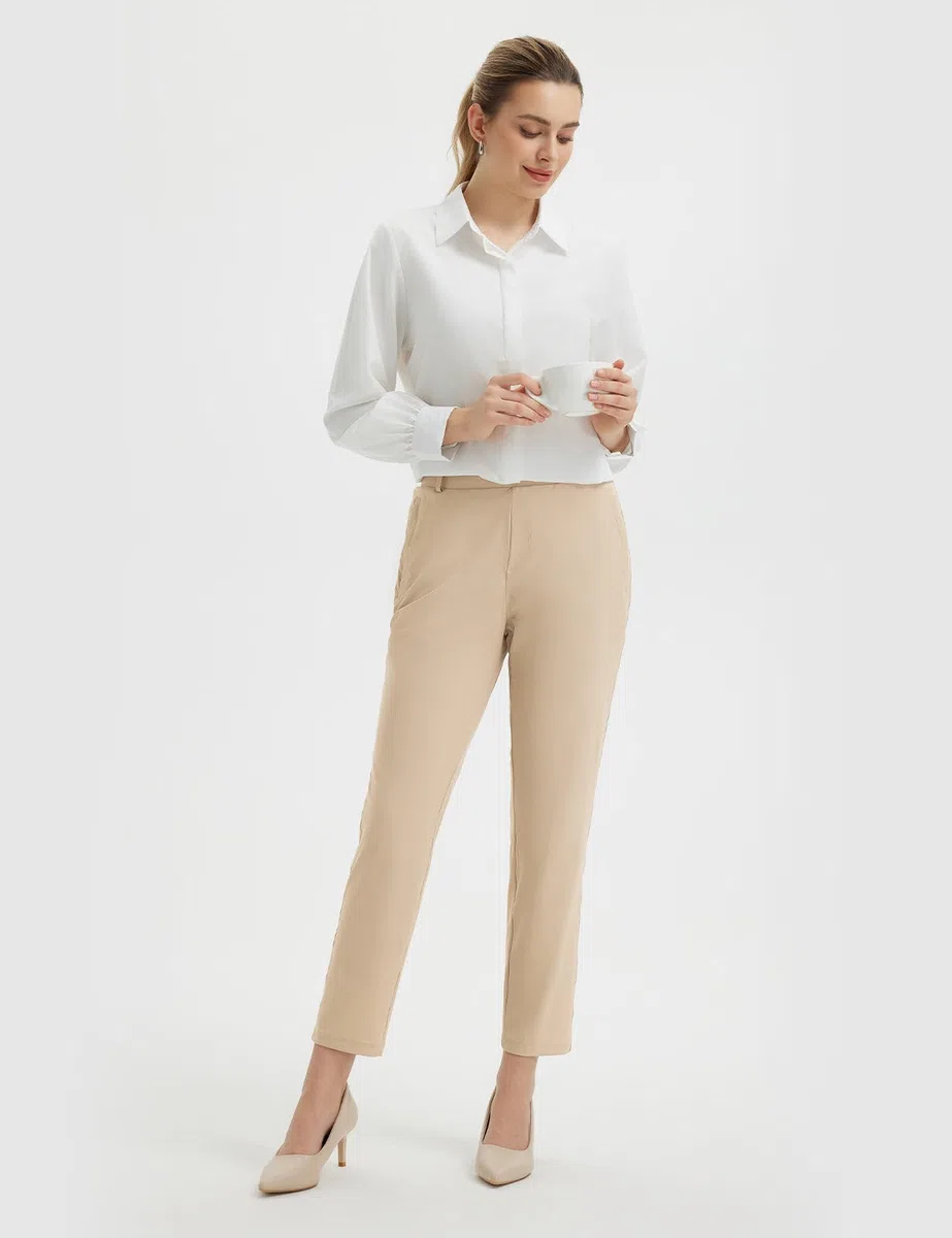 BALEAF Pantalon de golf extensible pour femme avec passants de ceinture et poches à fermeture éclair UPF 50+, kaki, XS