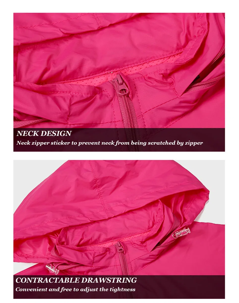 Veste de Cyclisme avec Capuche Cachée Femme, imperméable Hauts de Vélo de Montagne Haute Visibilité Coupe-Vent pour Randonnée, Course, Camping, Équitation, Rose Red-XXL