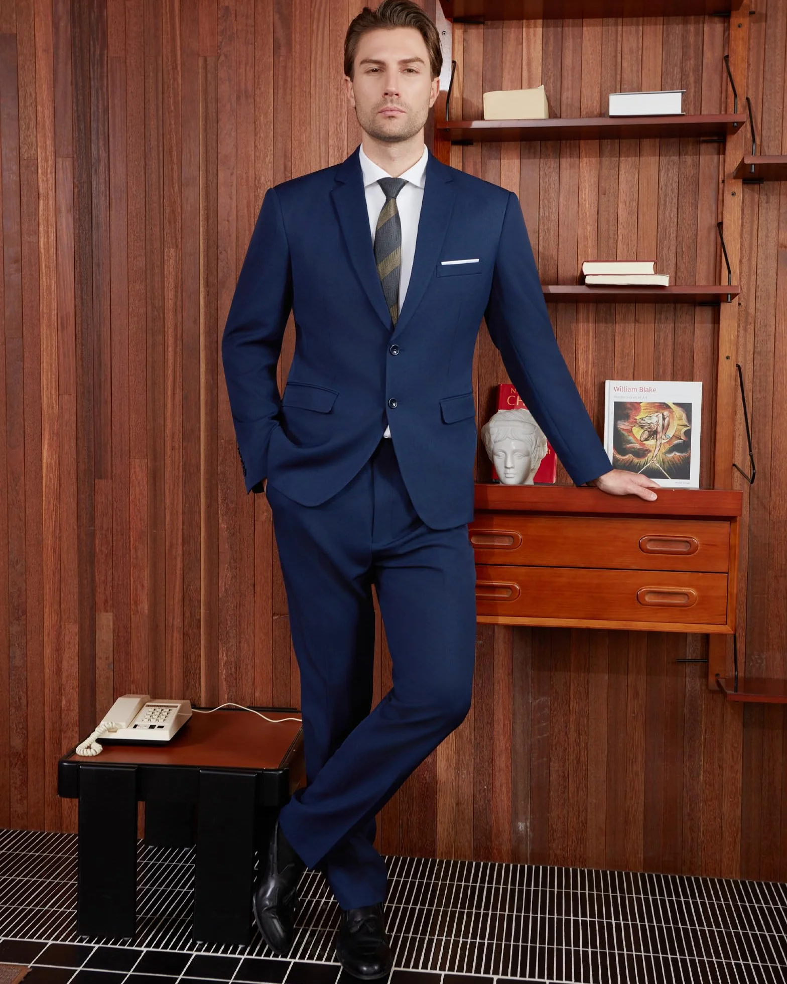 Costume Homme 2 Pièces Slim Fit Costume Business 2 Boutons Formel Mariage Élégant Veste Pantalon Travail Bureau Cérémonie