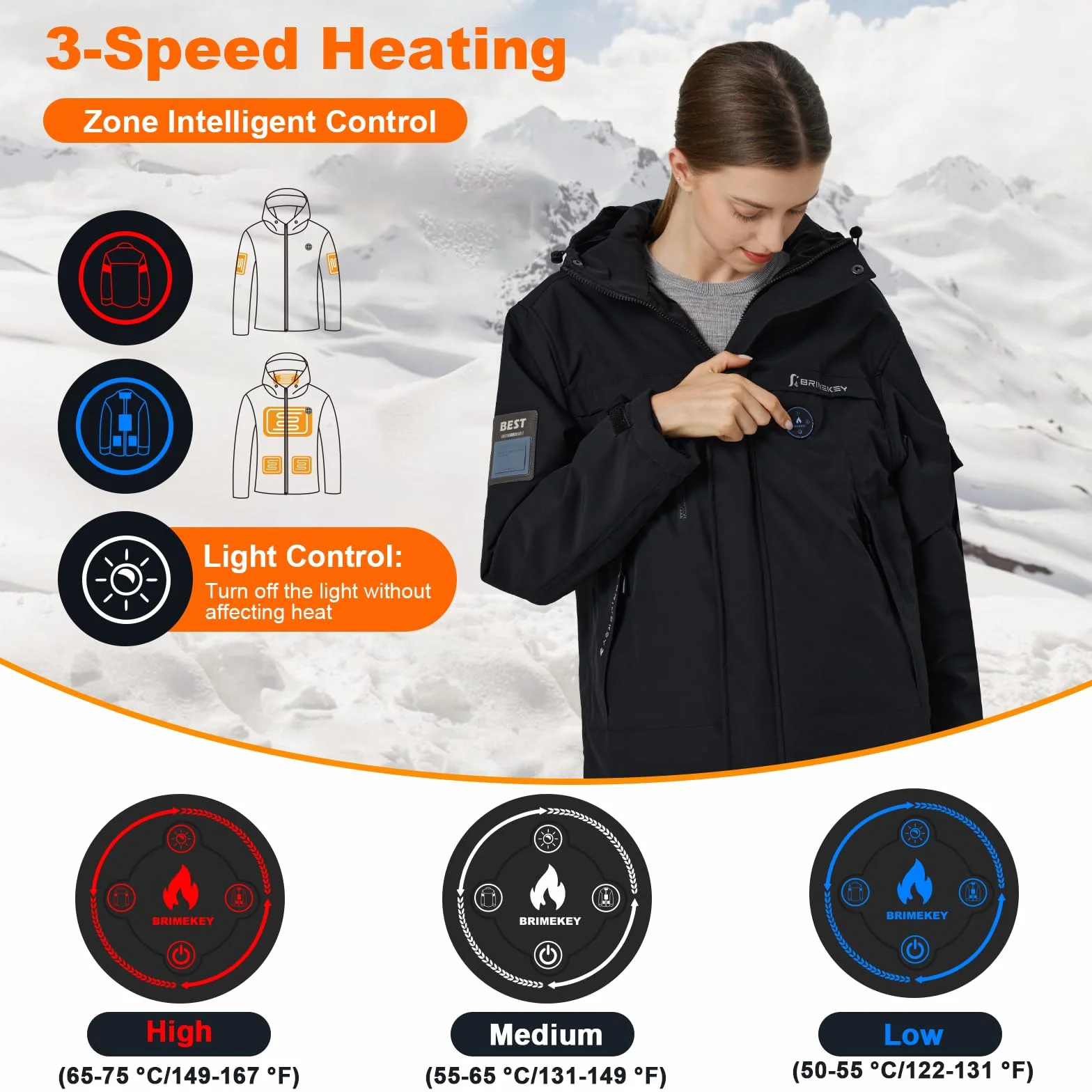 Veste Chauffante Femme avec Batterie 12000mAh, Électrique Vestes de Ski en Polaire Imperméable & Coupe-vent avec 6 Zones de Chaleur, Manteau Chauffant Capuche pour Extérieur Hiver