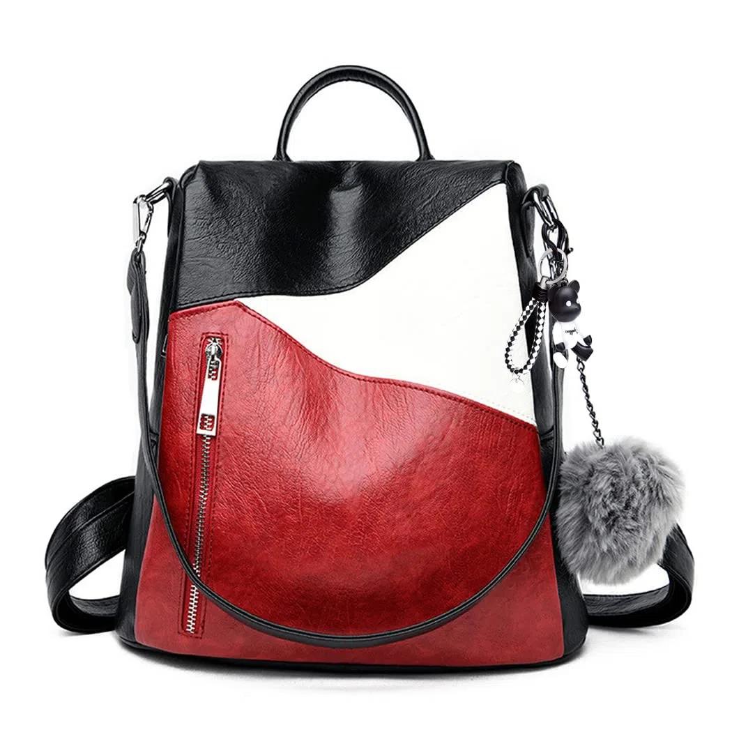 BUKESIYI Femme Sac a Dos Sacs à Main PU Cuir Antivol portés Bandoulière Original Élégant Marque FR78163 Rouge Vineux