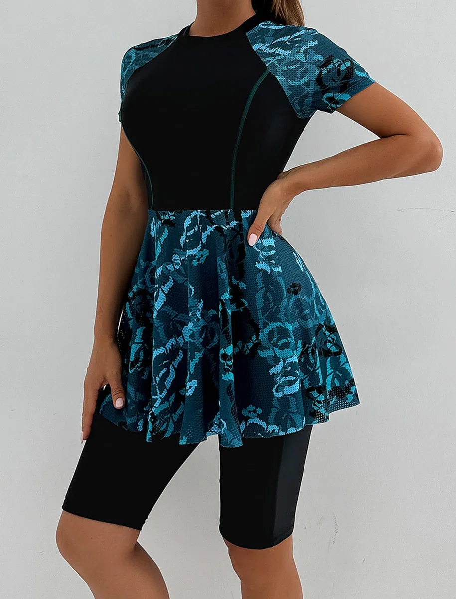 FYMNSI Maillot de bain modeste pour femme 2 pièces gainant avec short imprimé