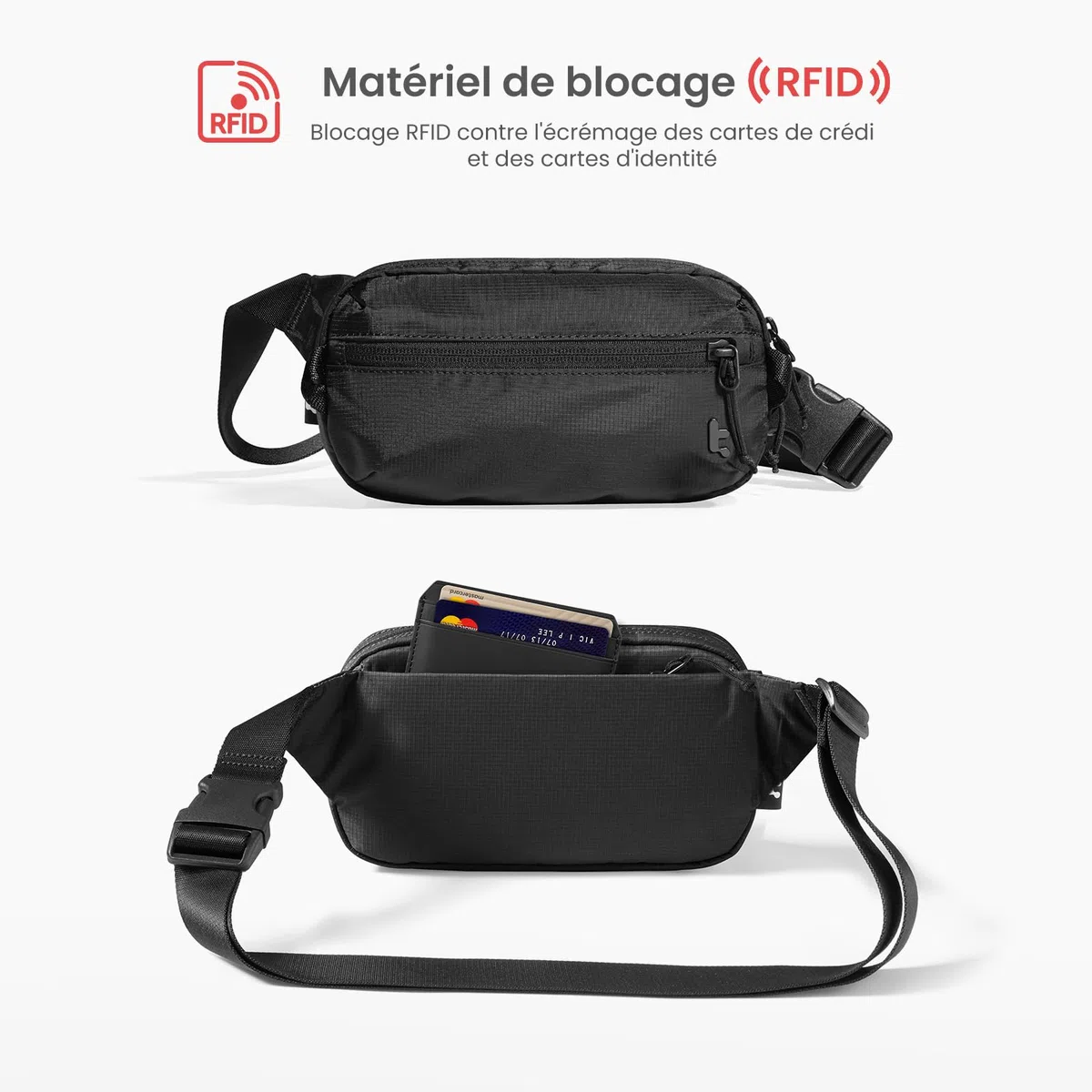 tomtoc 1,5L Sacoche Bandouliere avec Protection RFID, Sac Bandoulière Léger et Imperméable pour Hommes et Femmes, Petite Sacoche de Voyage Quotidien, Sac de Poitrine Sling Bag Noir